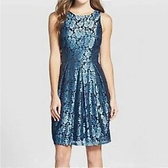 chinese dress ladies Eliza J Blue/Nude Crochet Lace Overlay Dress- Size 14  The Saved Collection